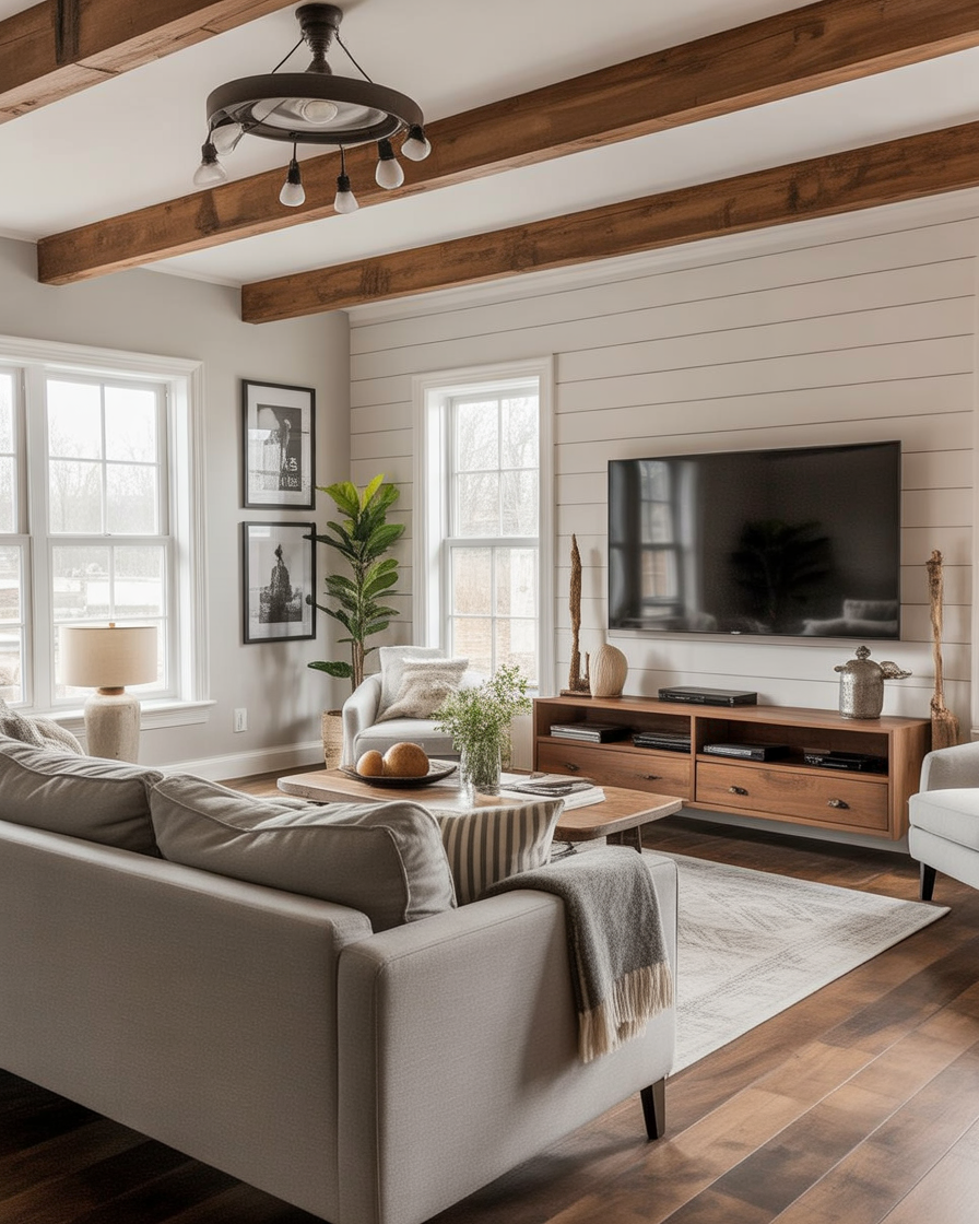 View of Farmhouse Living Room 2026: 46 Modern Rustic Decor Ideas for a Cozy ...