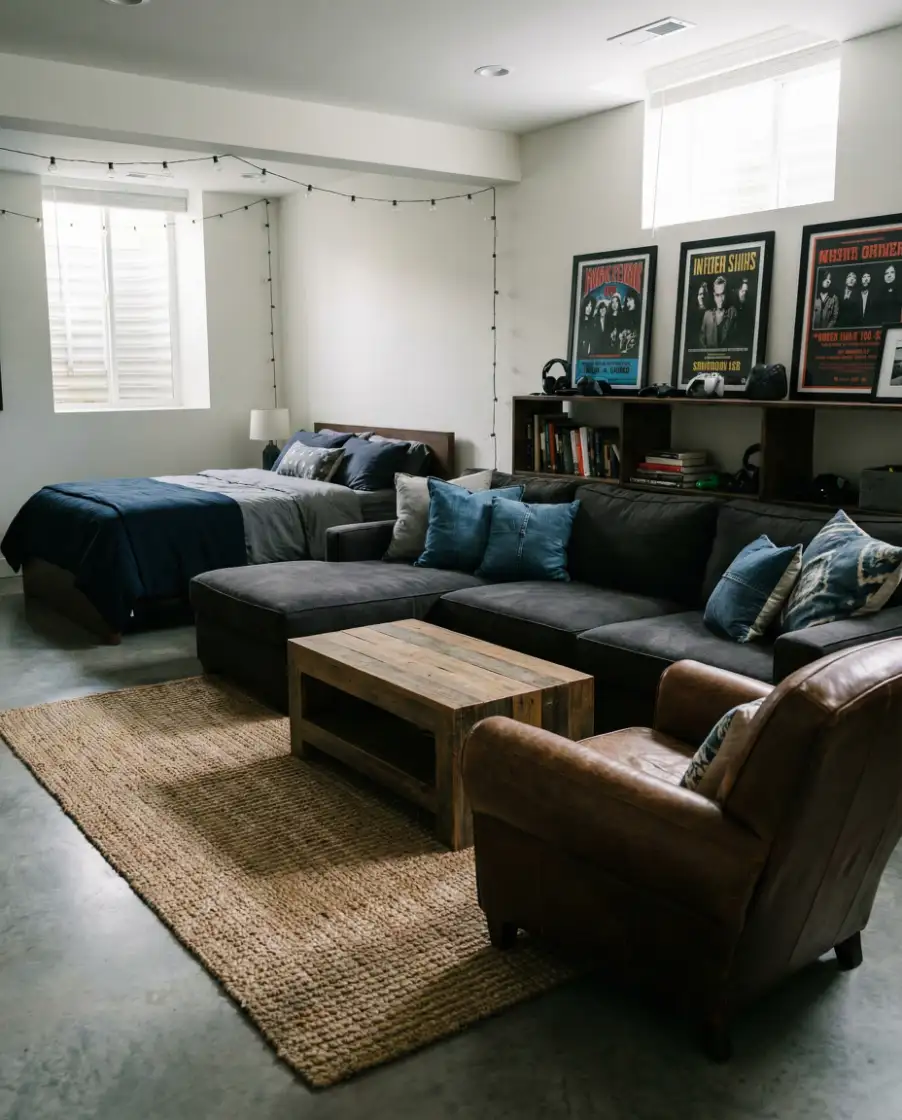 Basement Bedroom for Teen Boys with Man Cave Vibes 1