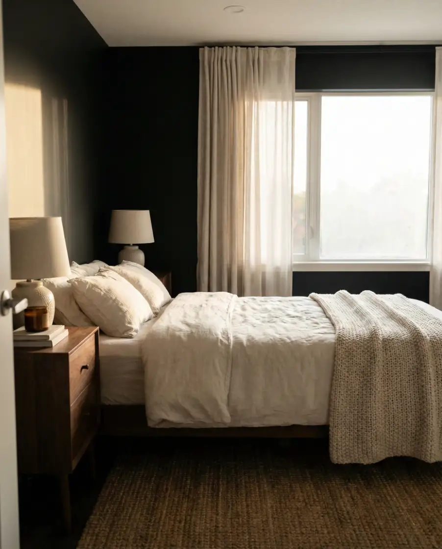 Black Accent Wall Framing a Window 2