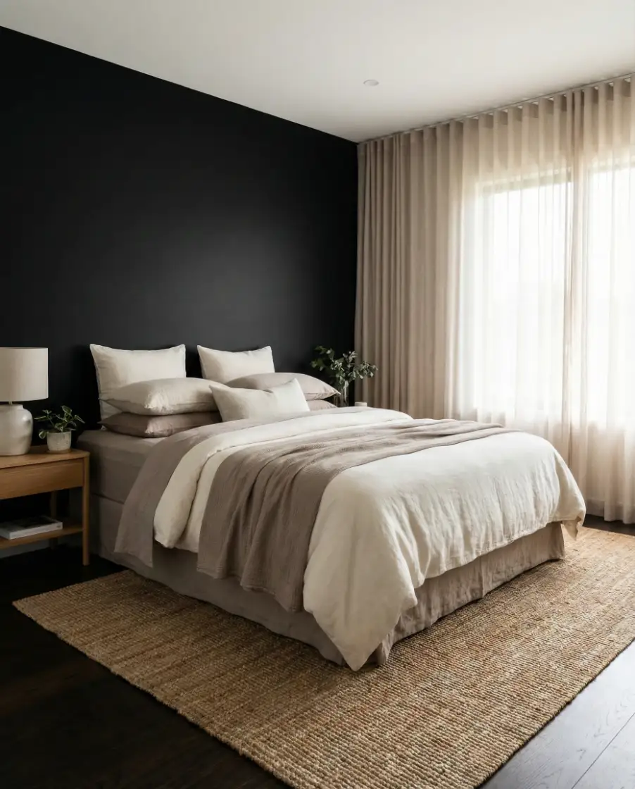 Black Accent Wall With Floor-to-Ceiling Curtains 1
