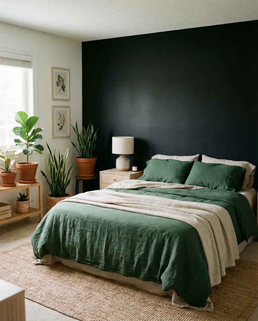 Black Accent Wall With Green Accents 1