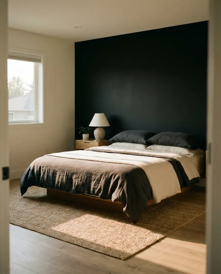 Black Accent Wall With Layered Matte Finishes 2