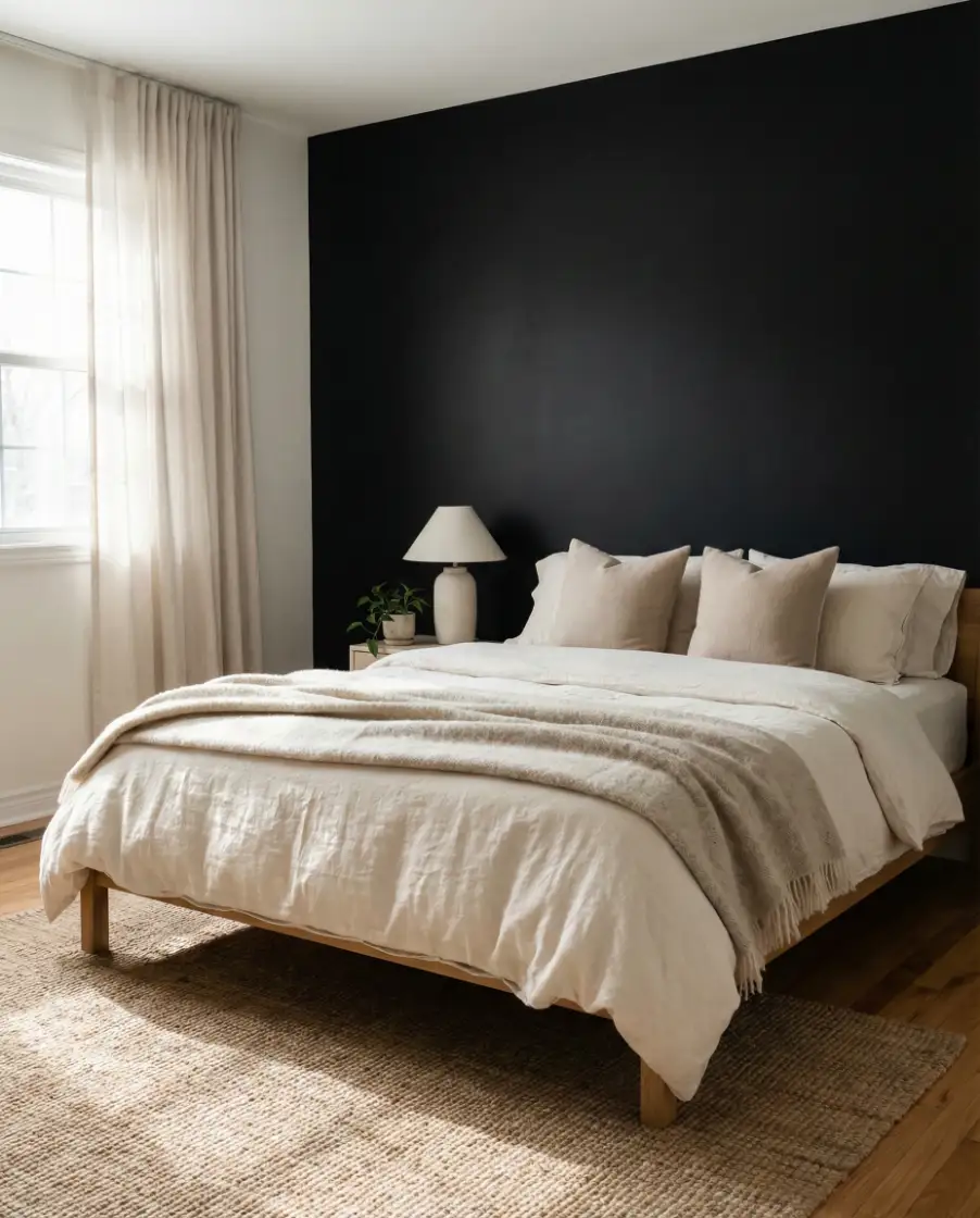 Black Accent Wall With Soft Neutral Color Schemes 1