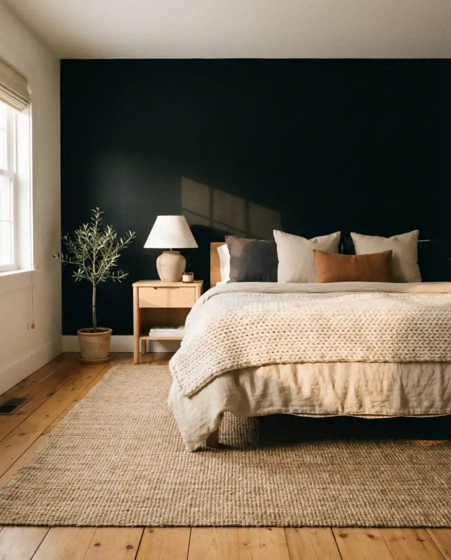 Black Accent Wall With Soft Neutral Color Schemes 2