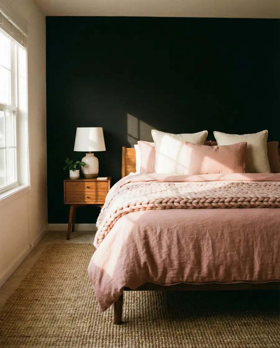 Black Accent Wall With Subtle Pink Layers 2