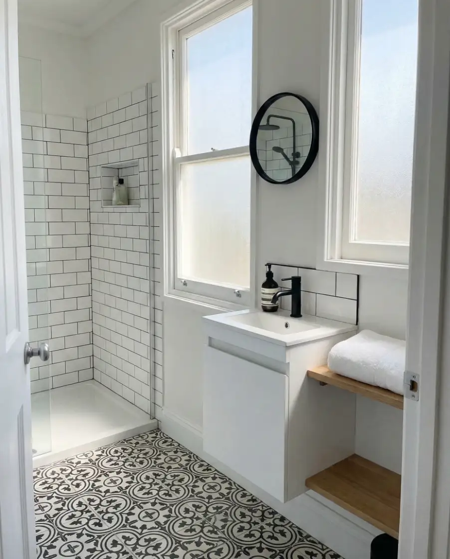 Black and White Graphic Tile Bathroom 1