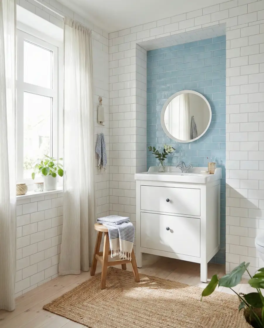 Blue and White Coastal Inspired Bathroom 1