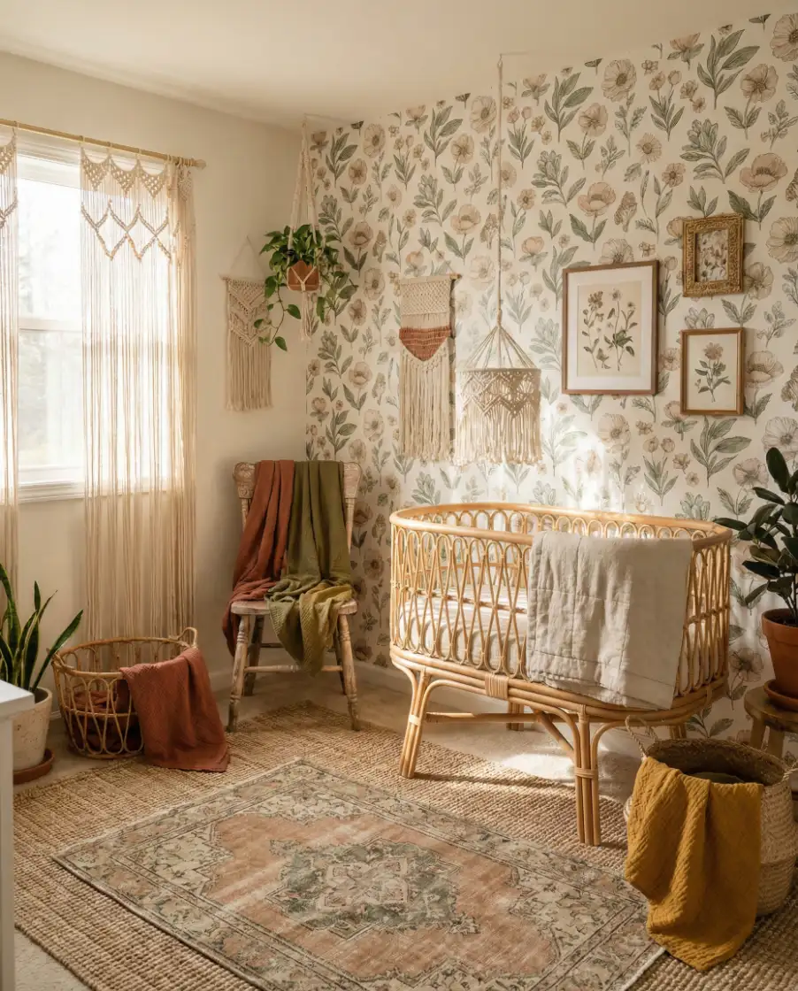 Boho Floral Nursery with Earthy Layers 1