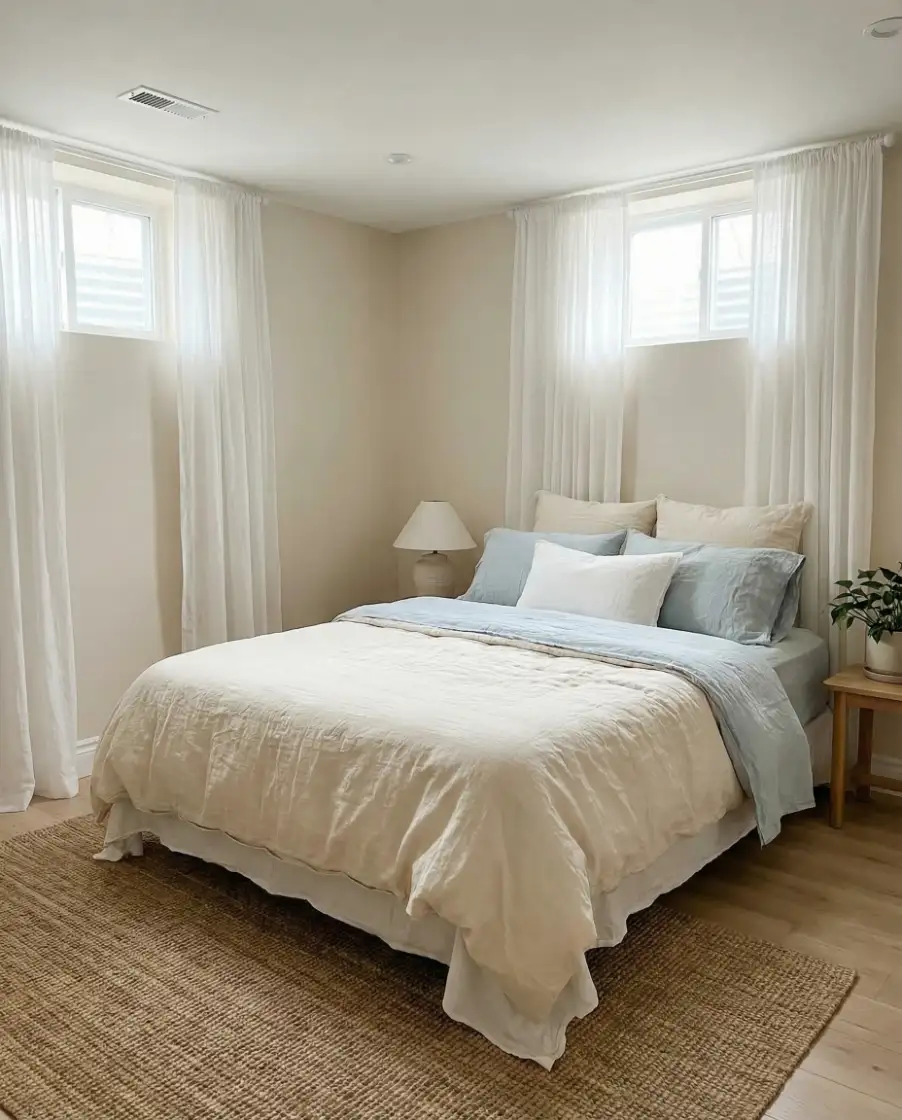 Bright Basement Bedroom with Smart Window Styling 1