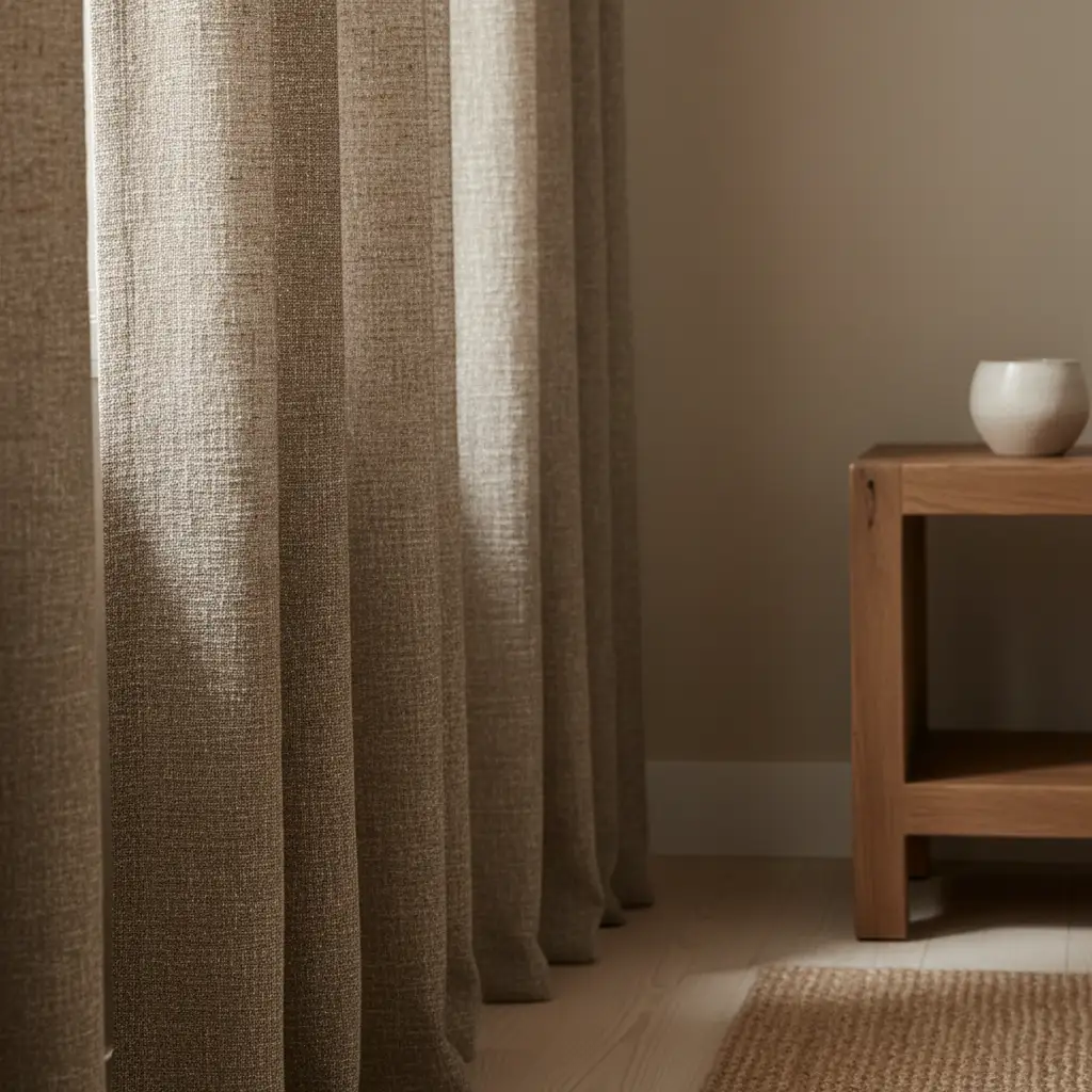 Brown Curtains with Warm Wood Accents 2