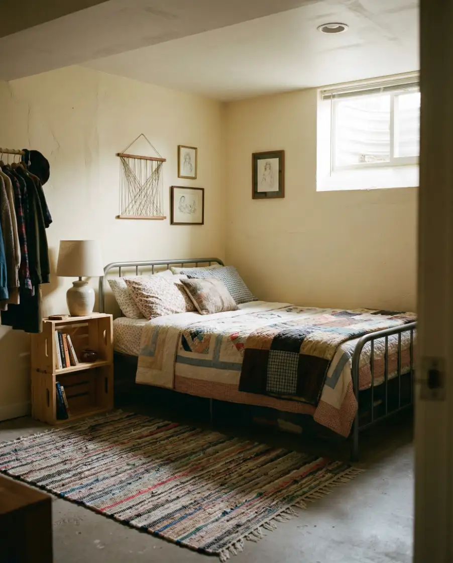 Budget-Friendly Basement Bedroom with DIY Personality 2
