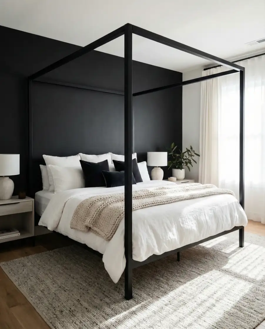 Canopy Bed Against a Black Wall 1