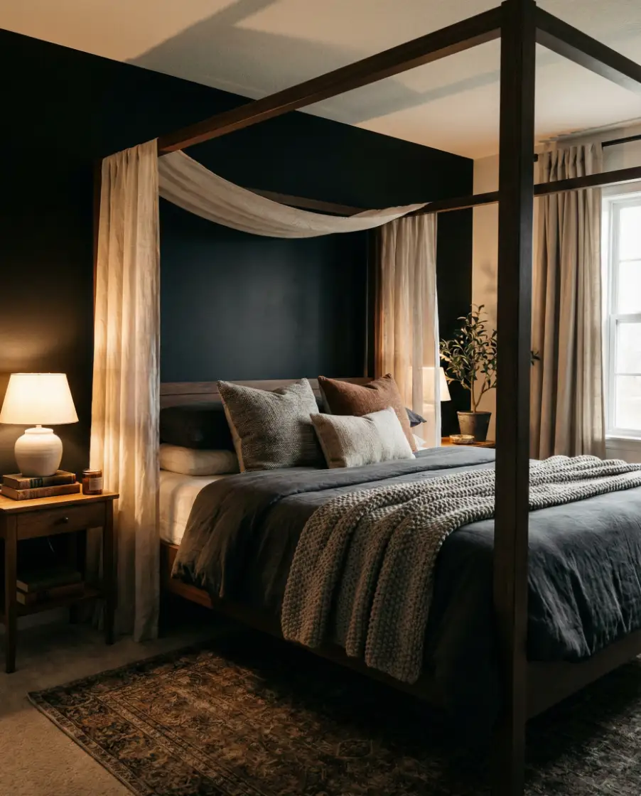 Canopy Bed Against a Black Wall 2