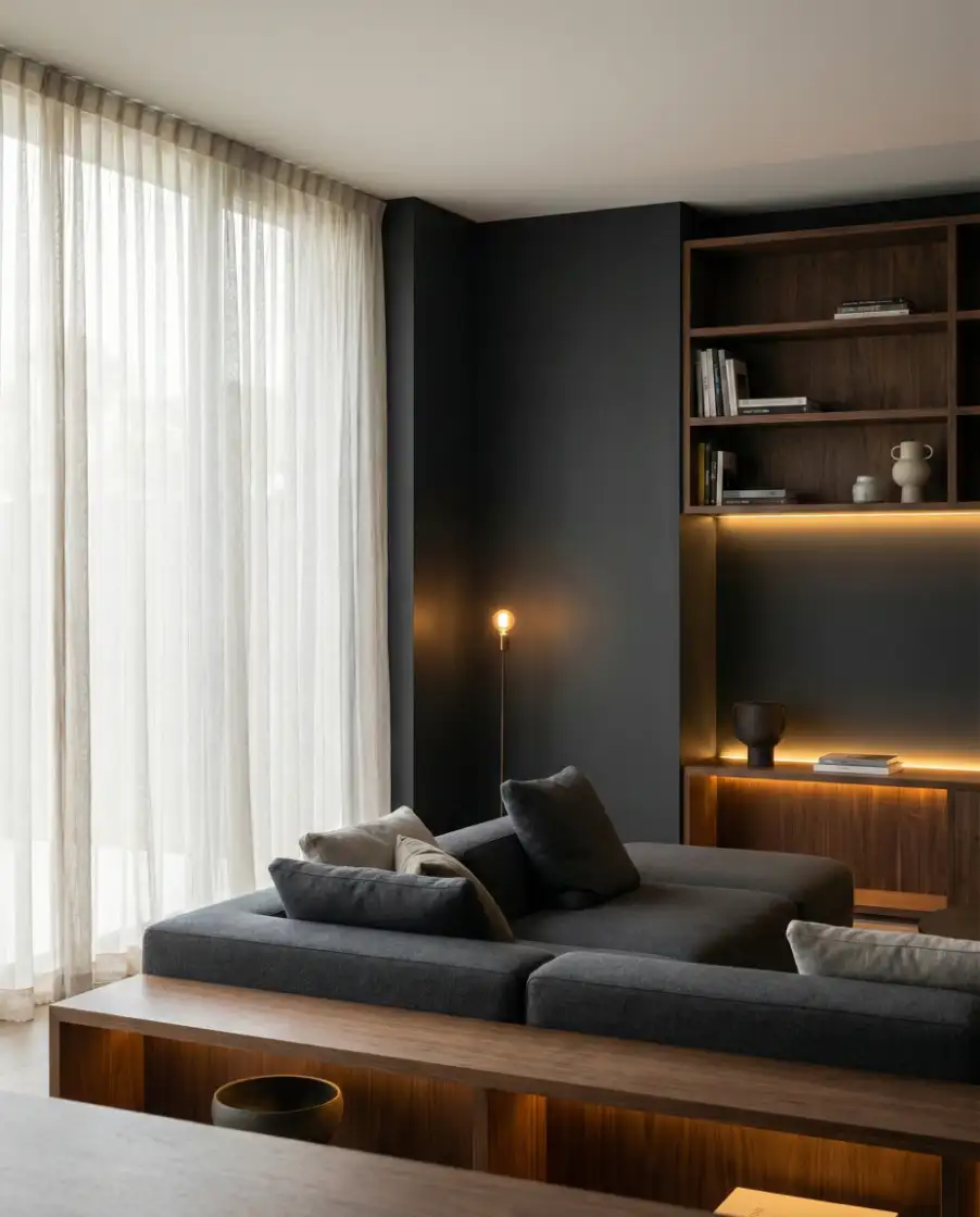 Contemporary Living Room with Dark Contrast 1