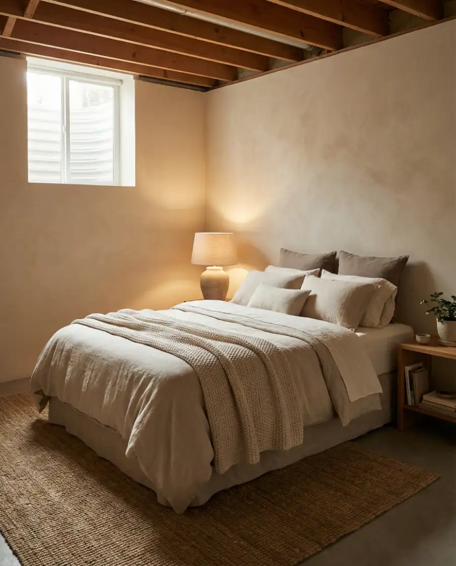 Cozy Basement Bedroom Designed for Couples’ Privacy 1