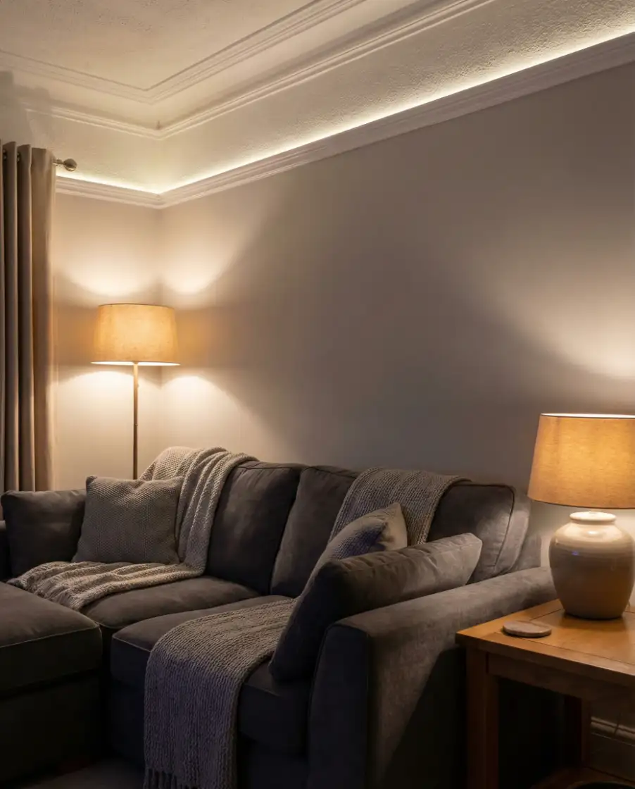 Cozy Lighting Around a Gray Couch 1