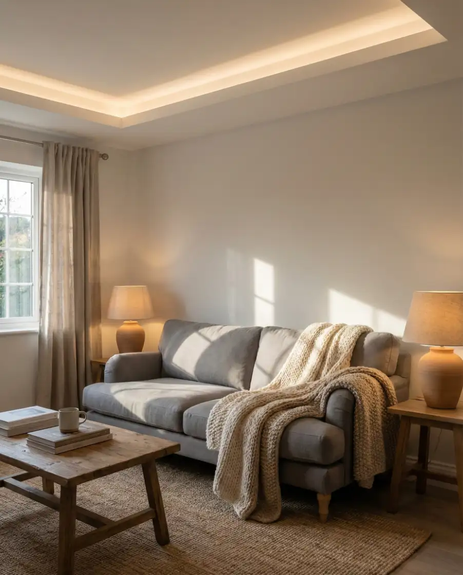 Cozy Lighting Around a Gray Couch 2