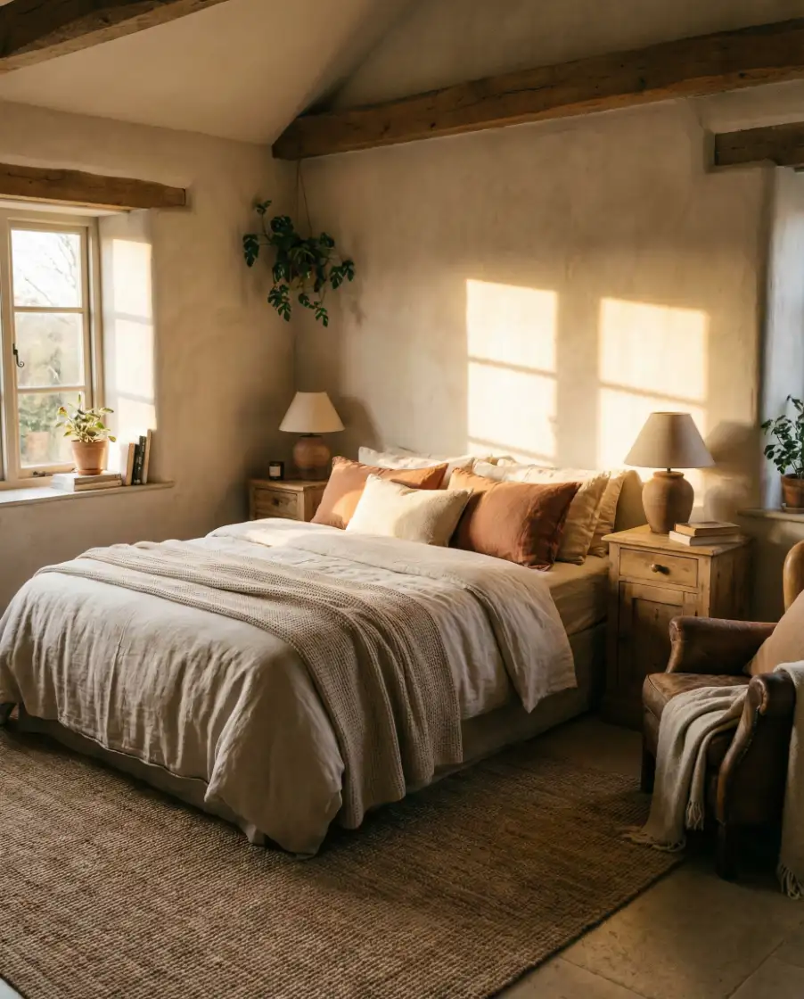 Cozy Rustic Bedroom with Layered Furniture 1