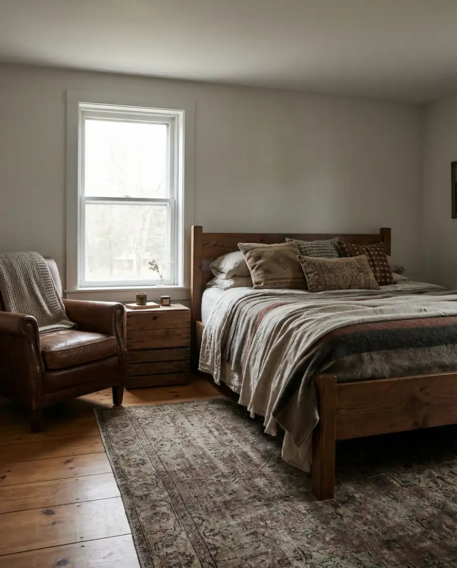 Cozy Rustic Bedroom with Layered Furniture 2