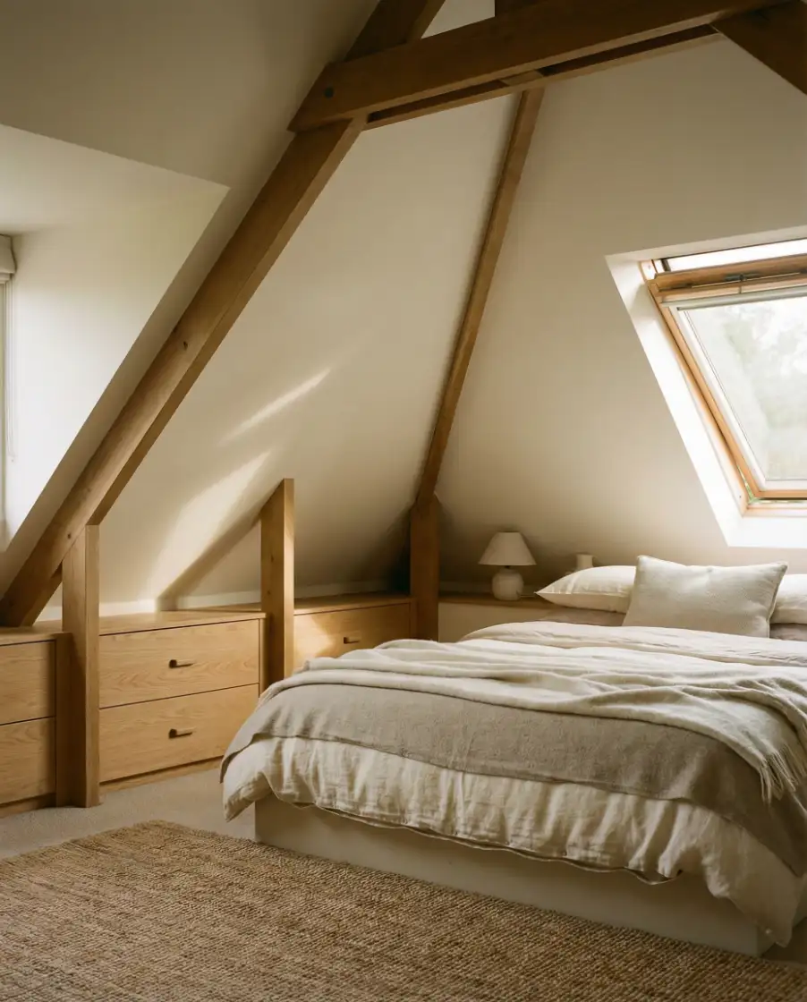Cozy Slanted Bedroom with Built-In Storage 1