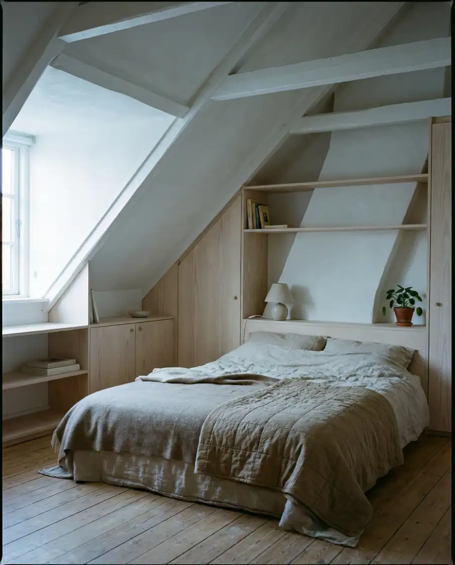 Cozy Slanted Bedroom with Built-In Storage 2