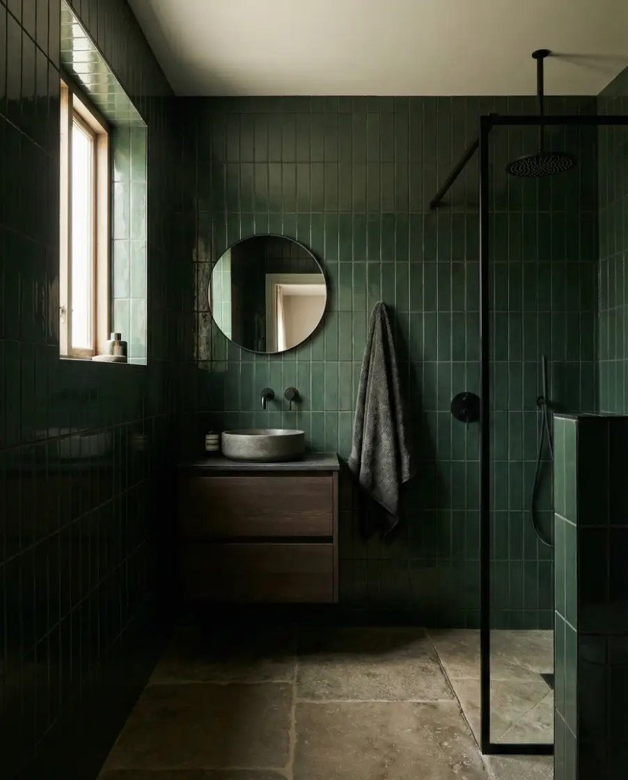 Dark Green Tile for a Moody Primary Bath 1
