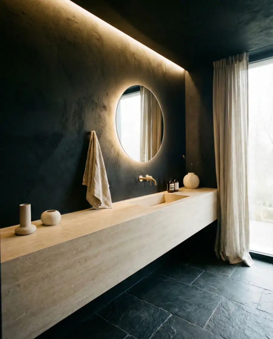 Elegant Black Bathroom with Soft Contrast 1