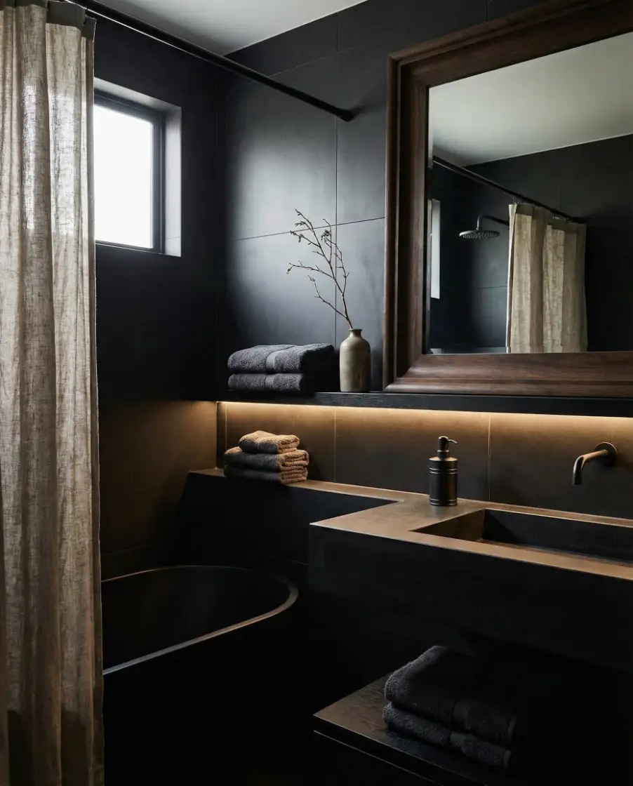 Elegant Black Bathroom with Soft Contrast 2