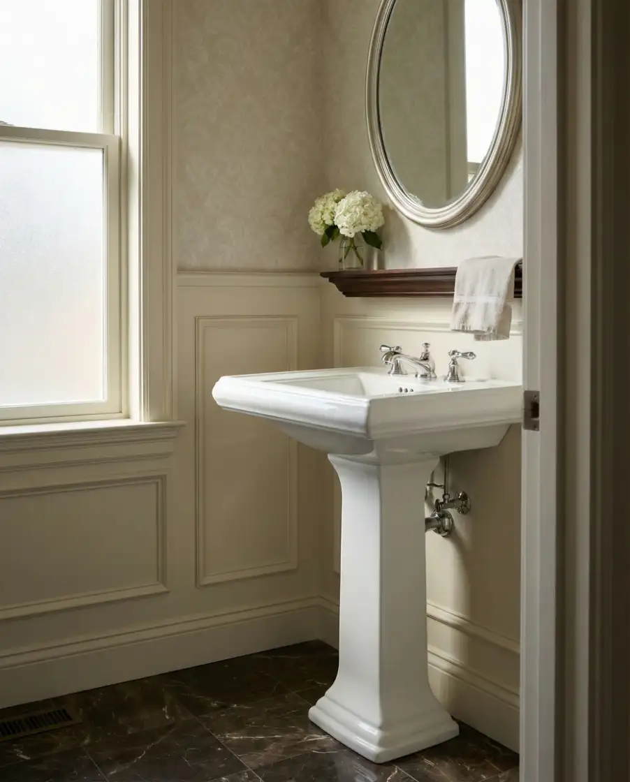 Elegant Pedestal Sink Powder Room 1