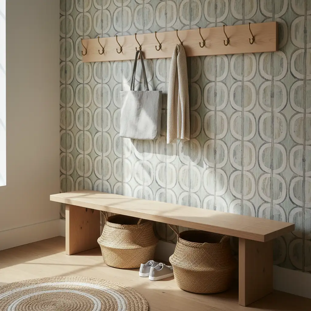 Entryway Wallpaper Mudroom with Artistic Flair 2
