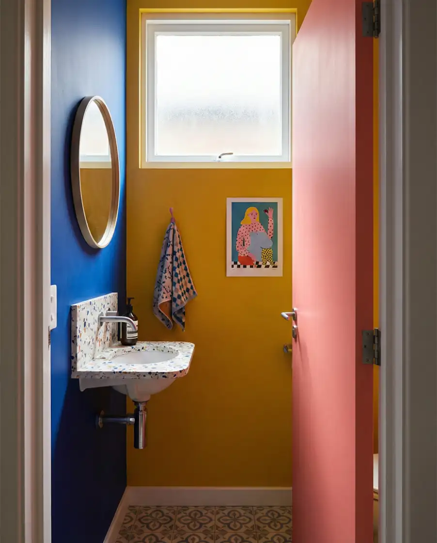 Fun Color-Blocked Half Bathroom 2