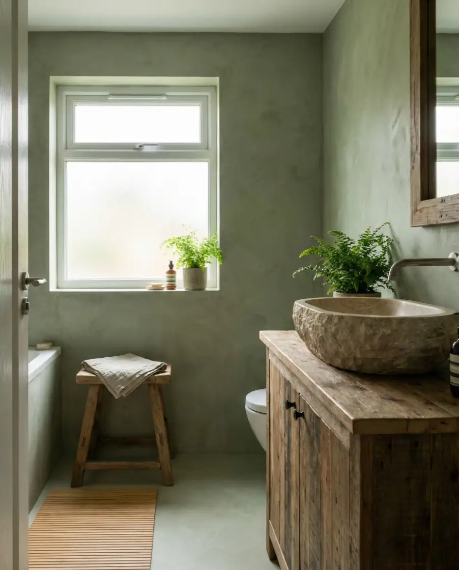 Green Bathroom With Natural Texture 1
