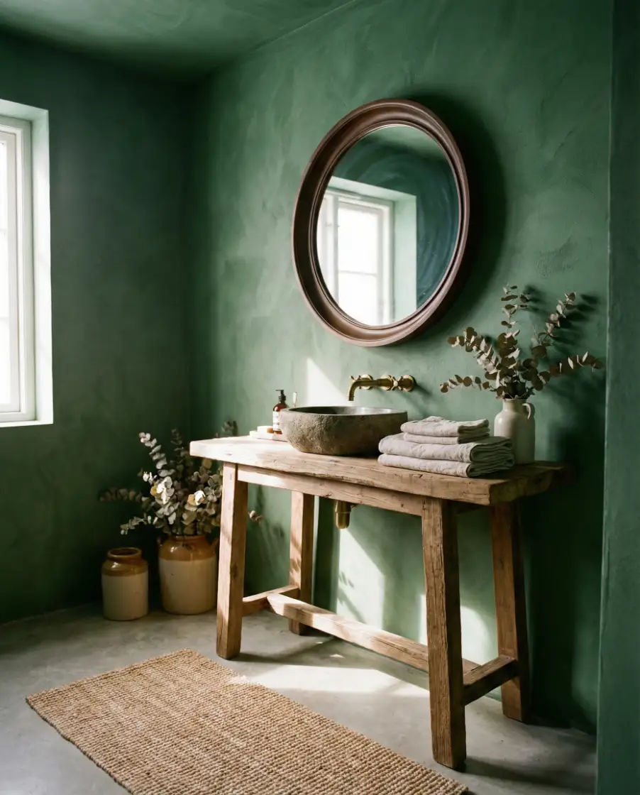 Green Bathroom With Natural Texture 2