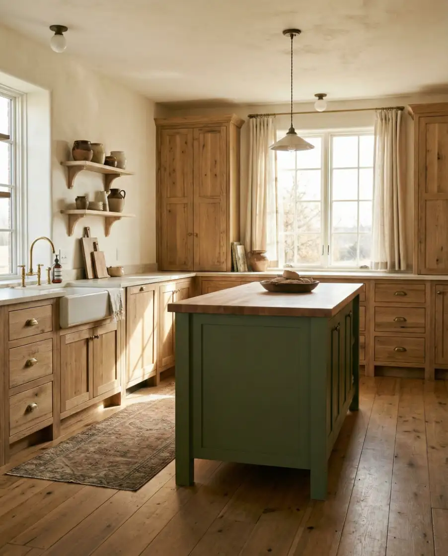 Green Islands with Wood Cabinets 1