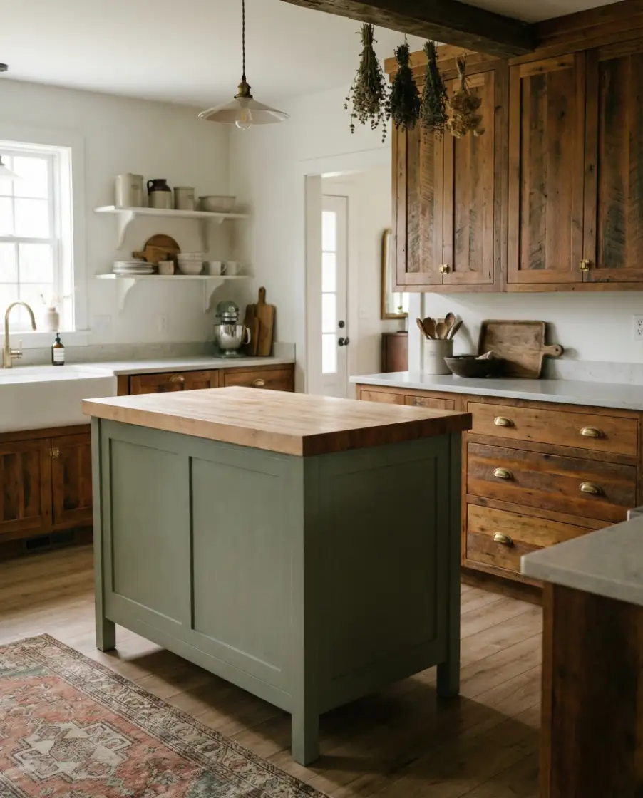 Green Islands with Wood Cabinets 2
