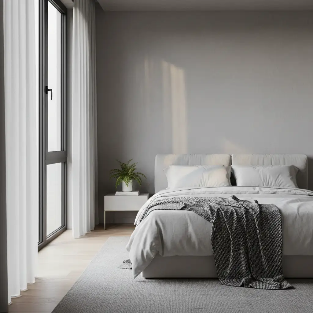 Grey Curtains with a Grey Bed Frame 2