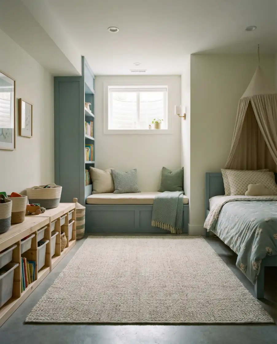 Kid-Friendly Basement Bedroom Built for Play 2