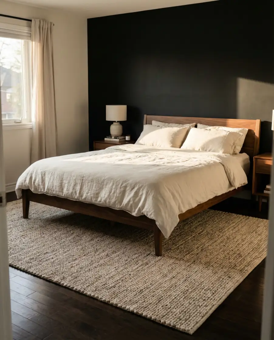 Matte Black Wall With Warm Wood Layers 1