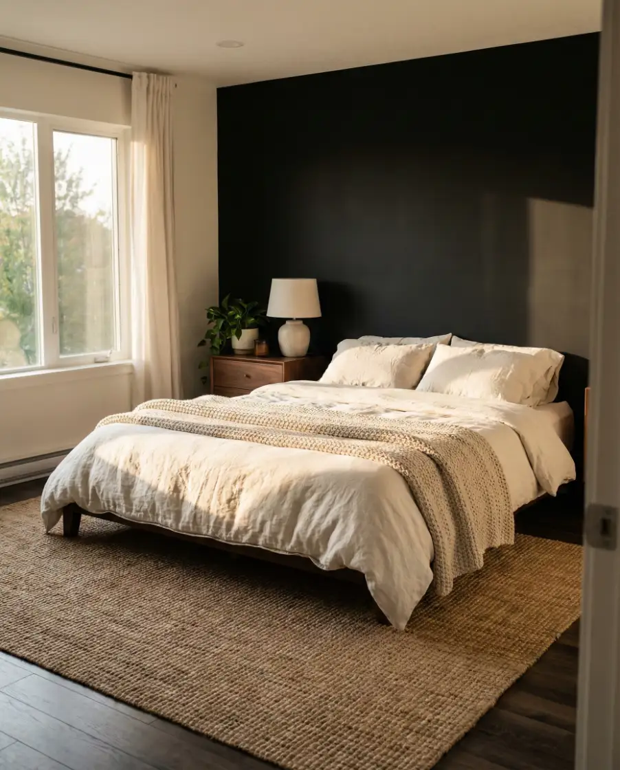 Matte Black Wall With Warm Wood Layers 2