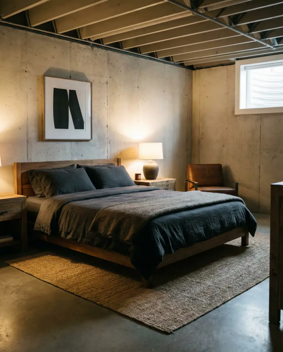 Mens Basement Bedroom with Relaxed Style 2