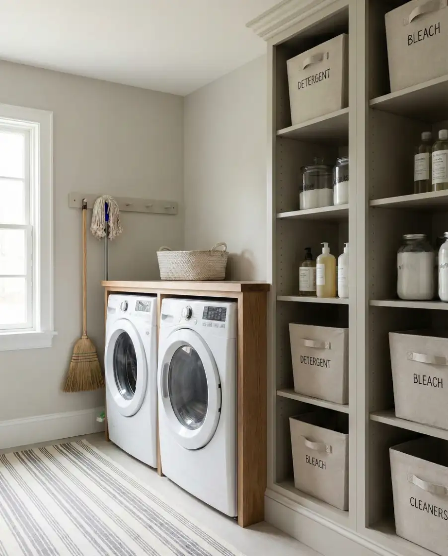 Minimal Laundry Rooms With Just Shelves and Hooks 1