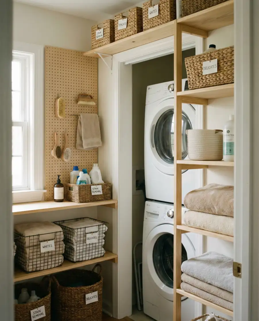 Minimal Laundry Rooms With Just Shelves and Hooks 2