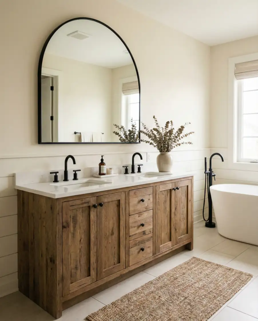 Modern Farmhouse Bathrooms with Statement Mirrors 1