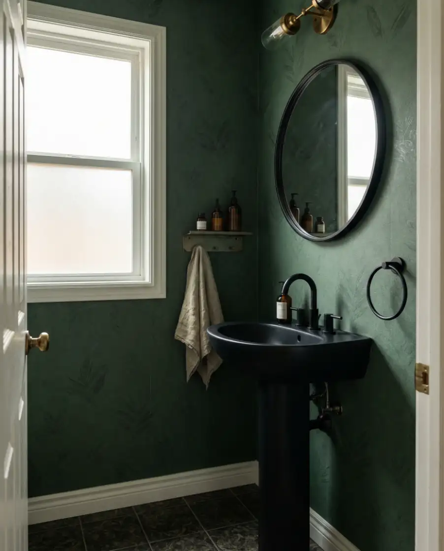 Moody Green Powder Room 1