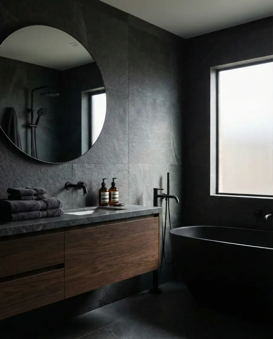 Moody Luxury Bathrooms with Dark Finishes 1