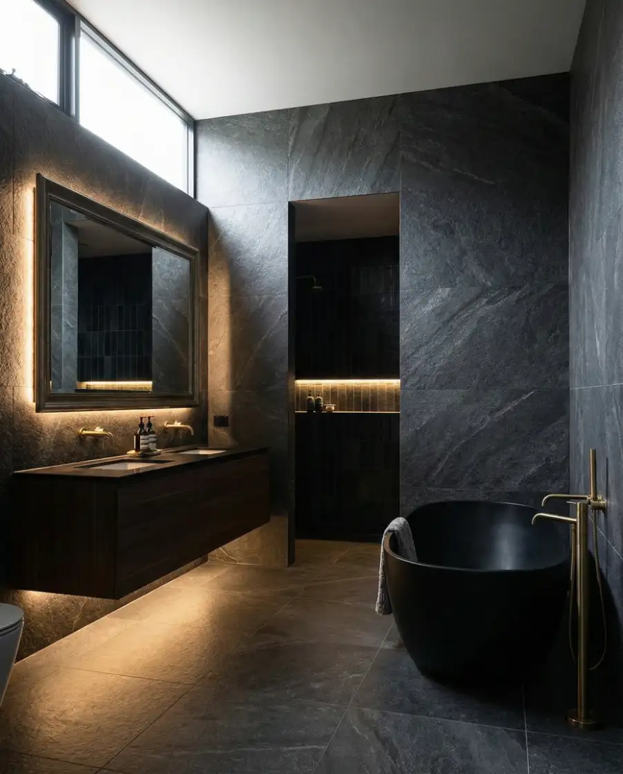 Moody Luxury Bathrooms with Dark Finishes 2