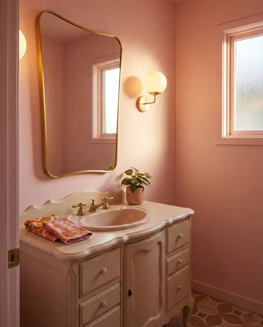 Pink Retro-Inspired Half Bathroom 1