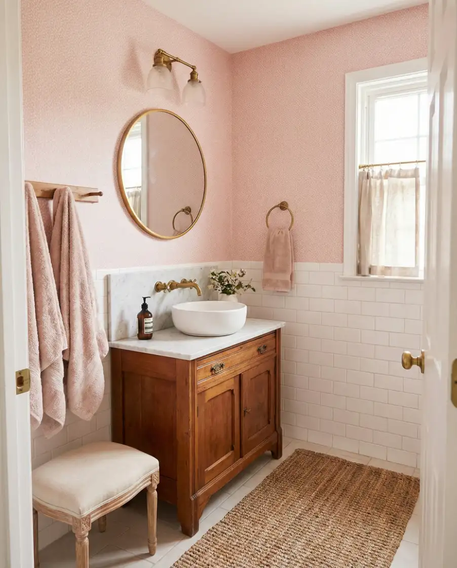 Pink Retro-Inspired Half Bathroom 2
