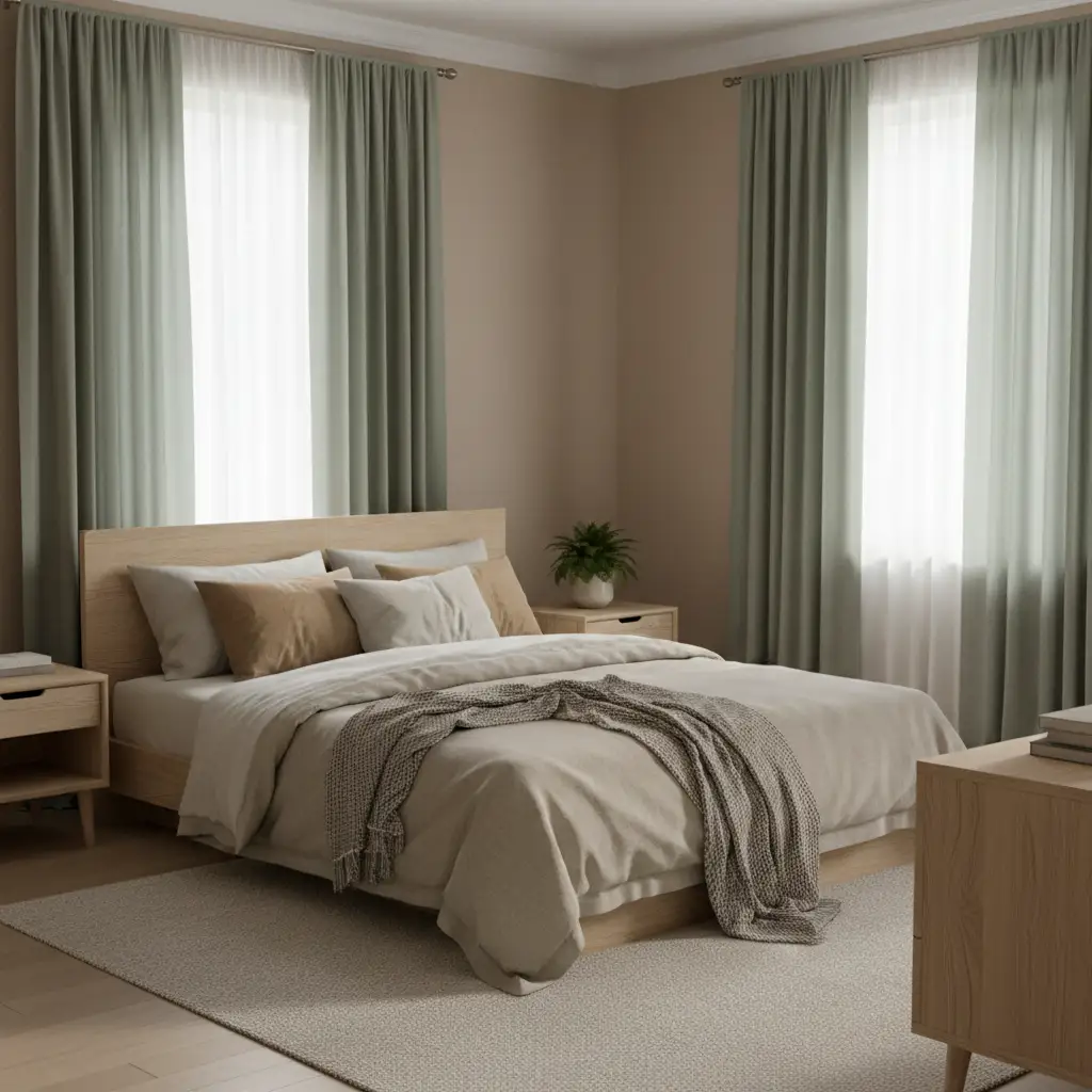 Sage Green Curtains for a Calm Neutral Bedroom 1