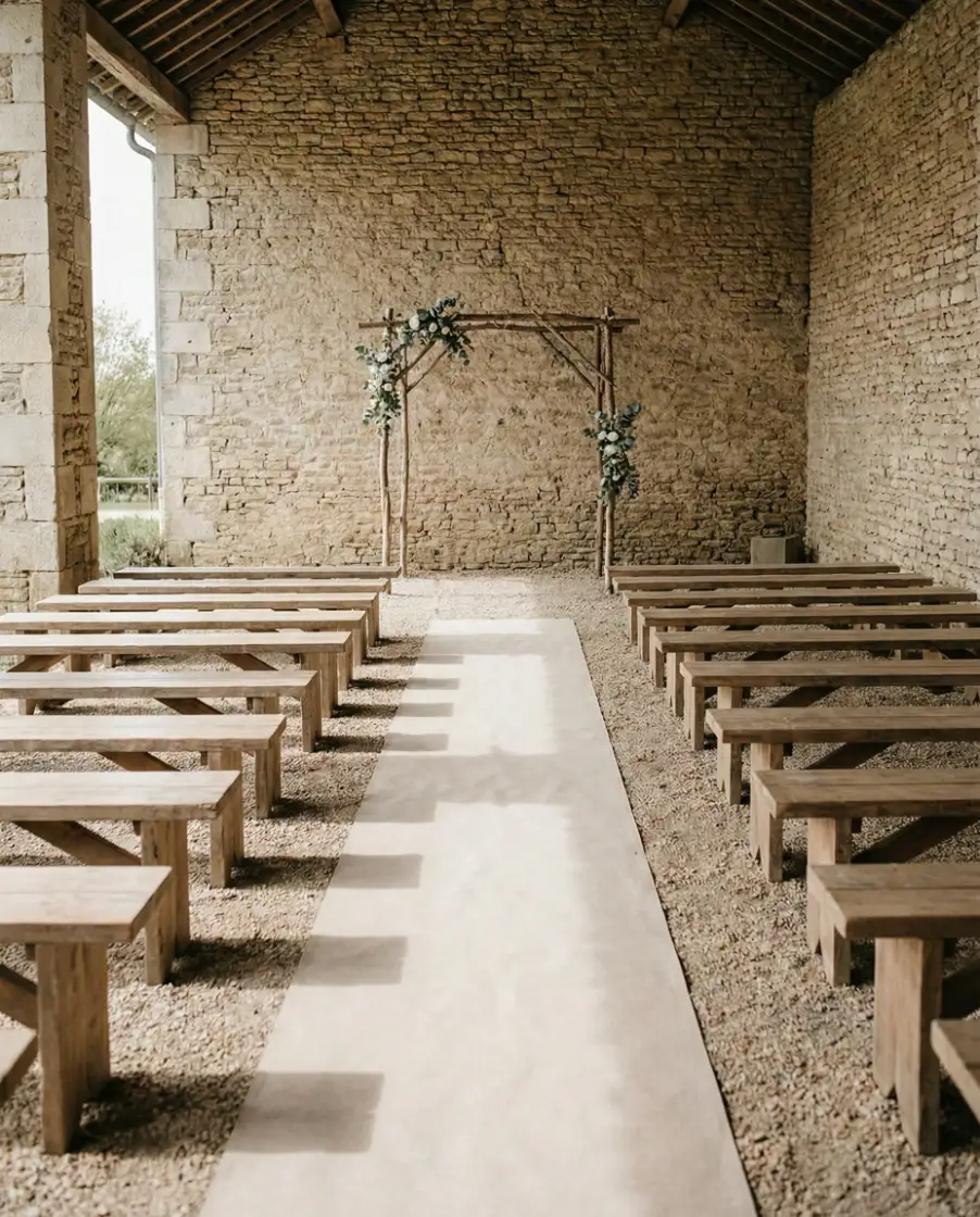 Simple Ceremony with Wooden Benches 1